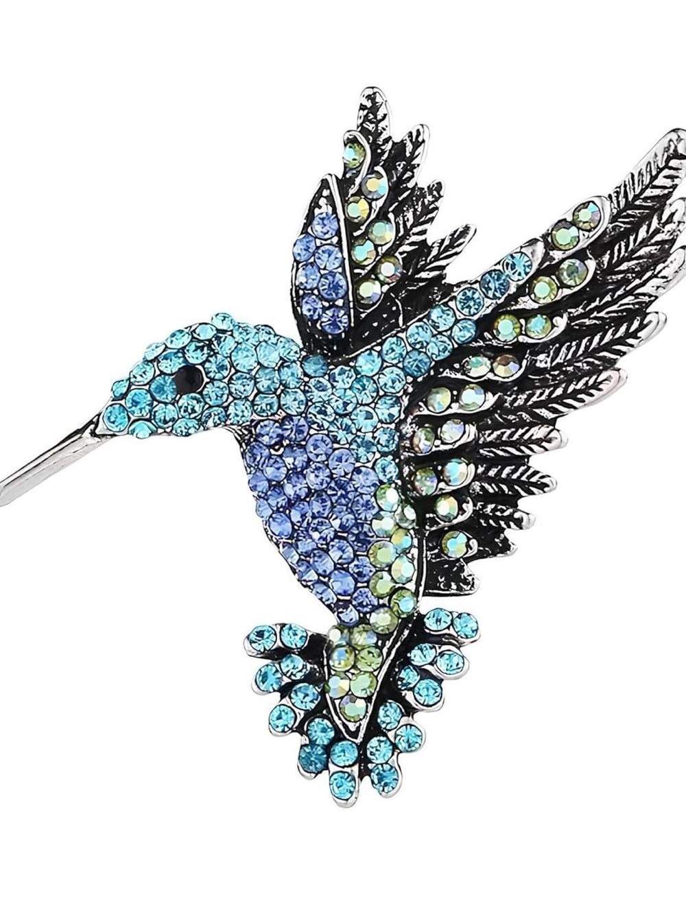 Blue Crystal Hummingbird Bird Brooch - Sparkling Turquoise & Sapphire